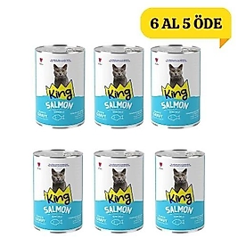 King Sos İçerisinde Et Parçacıklı Somonlu Kedi Konservesi 400 G x 6 Al 5 Öde
