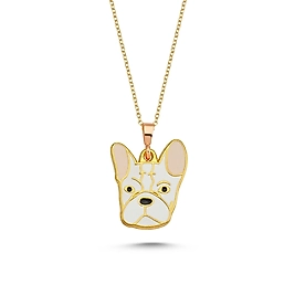 French Buldog Beyaz Mineli Kolye