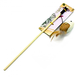 203039-Catlife Kediler İçin Naturel Tüylü Fare Zilli Olta