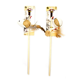 203039-Catlife Kediler İçin Naturel Tüylü Fare Zilli Olta