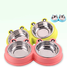 Kurbağa Model Çelik Taslı İkili Mama Kabı Küçük Boy